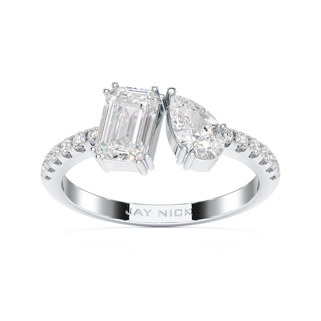 Emerald & Pear Studded Shoulder Toi Et Moi Ring