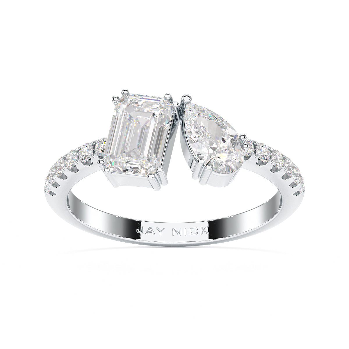 Emerald & Pear Studded Shoulder Toi Et Moi Ring