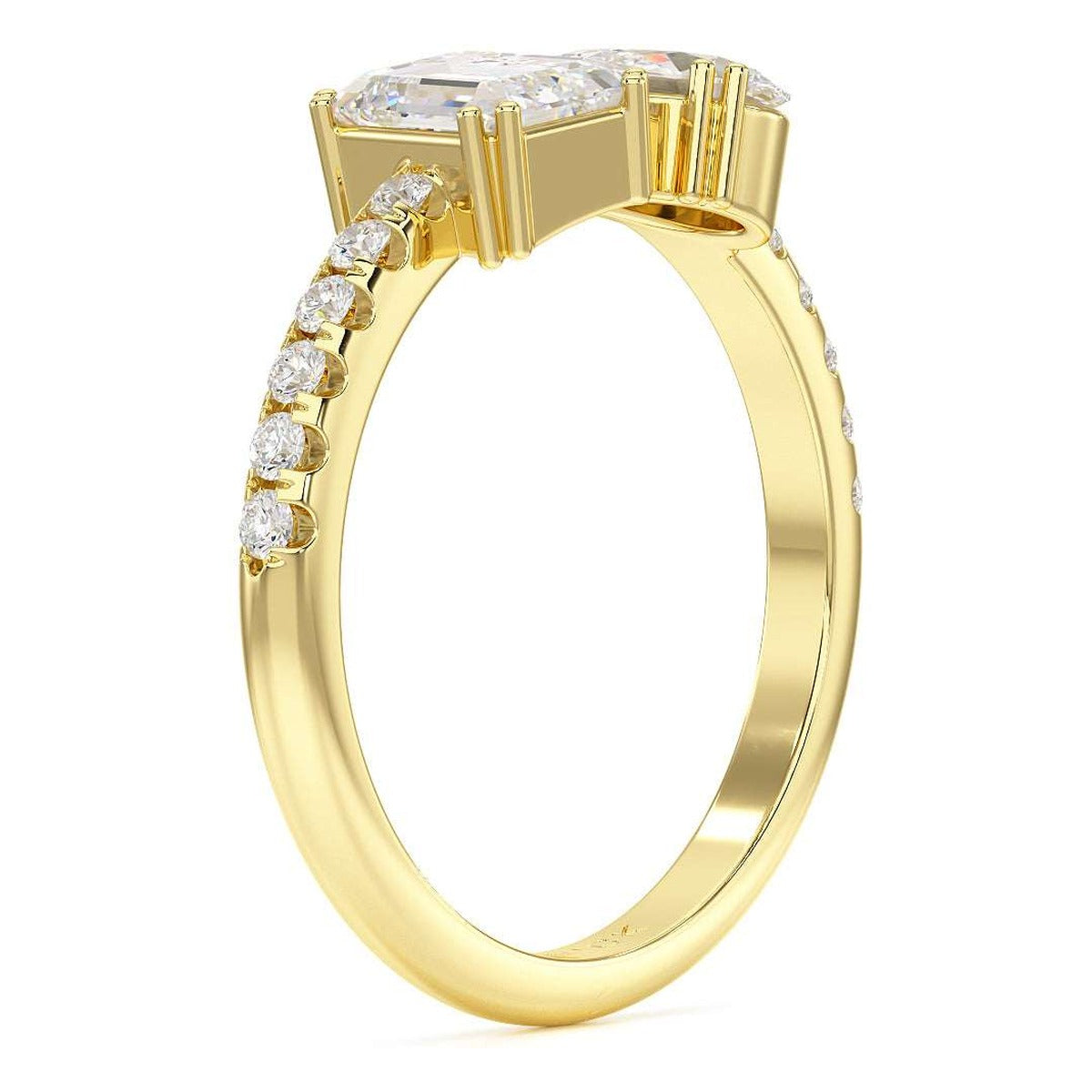 Emerald & Pear Studded Shoulder Toi et Moi Ring in yellow gold