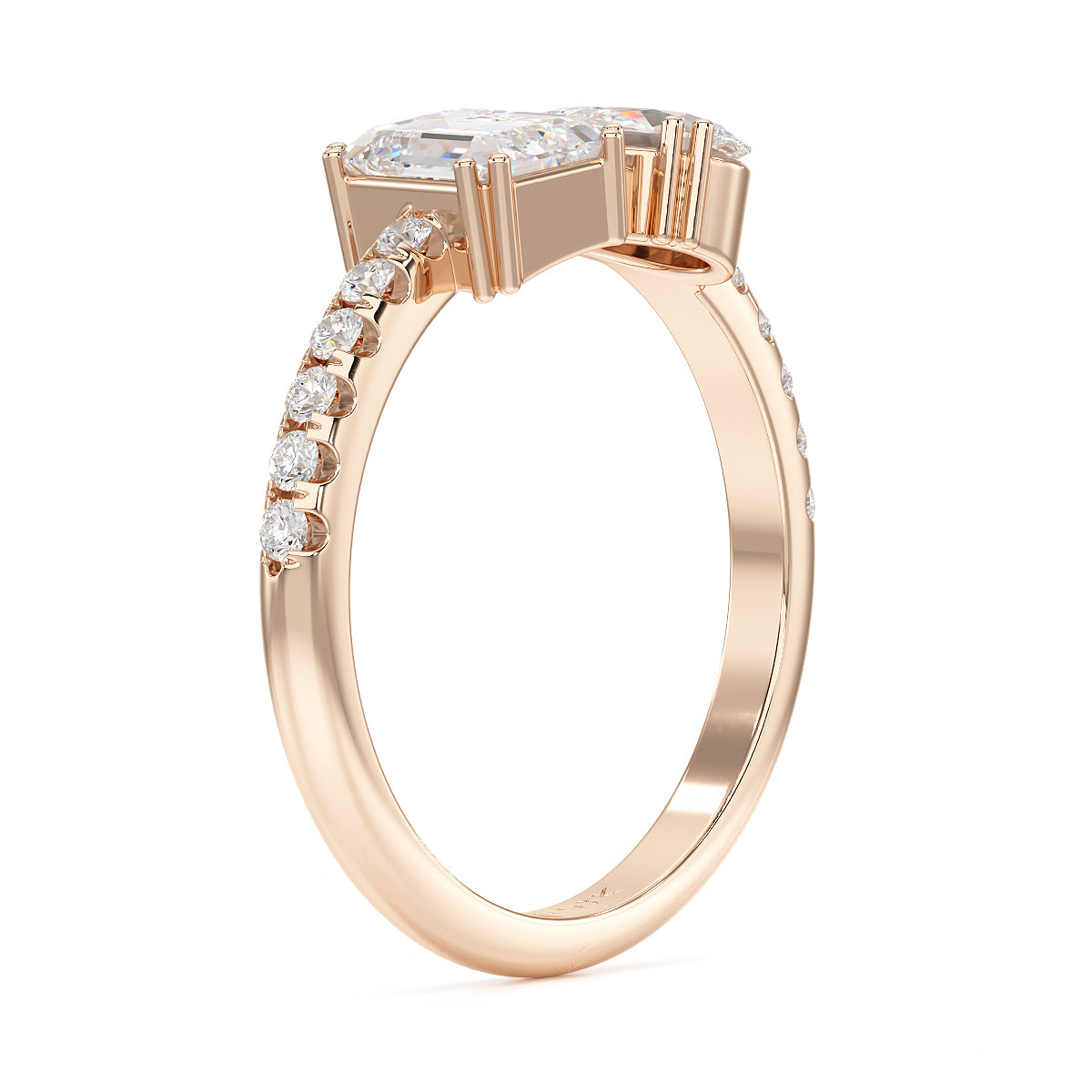 Emerald & Pear Studded Shoulder Toi Et Moi Ring