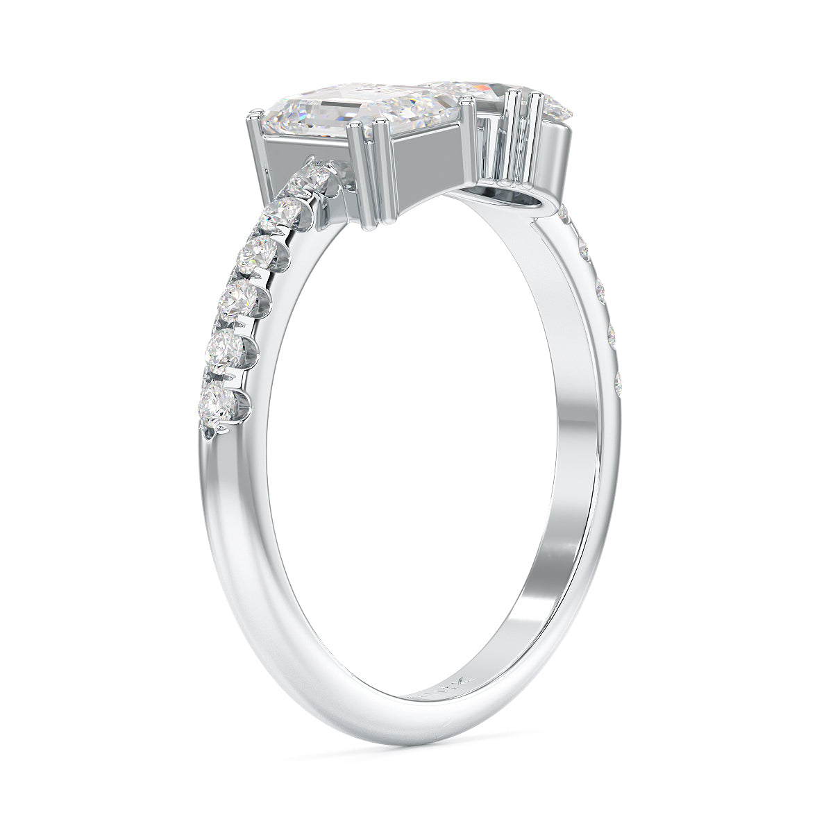 Emerald & Pear Studded Shoulder Toi Et Moi Ring