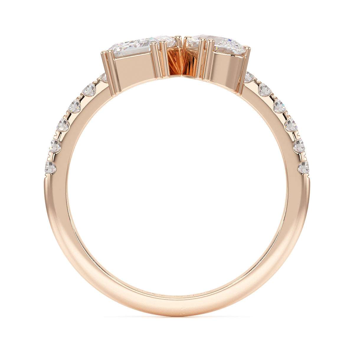 Emerald & Pear Studded Shoulder Toi Et Moi Ring