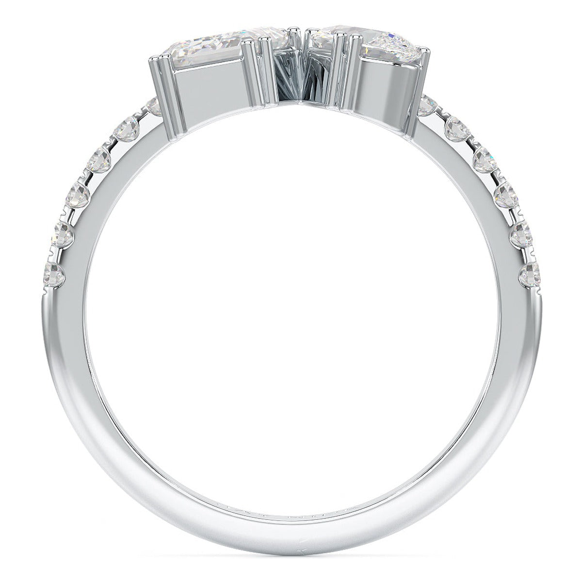 Emerald & Pear Studded Shoulder Toi et Moi Ring in white gold or platinum