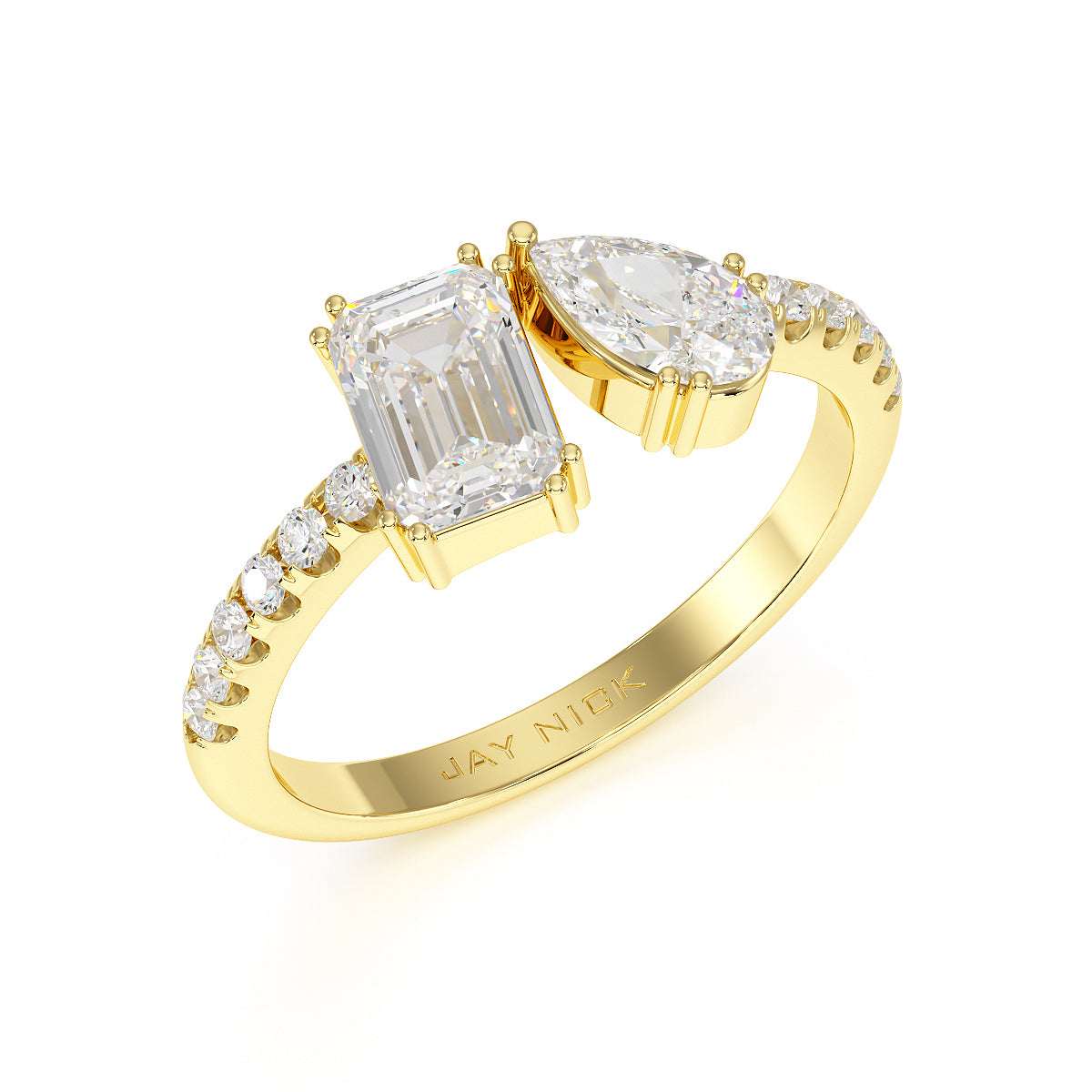 Emerald & Pear Studded Shoulder Toi Et Moi Ring