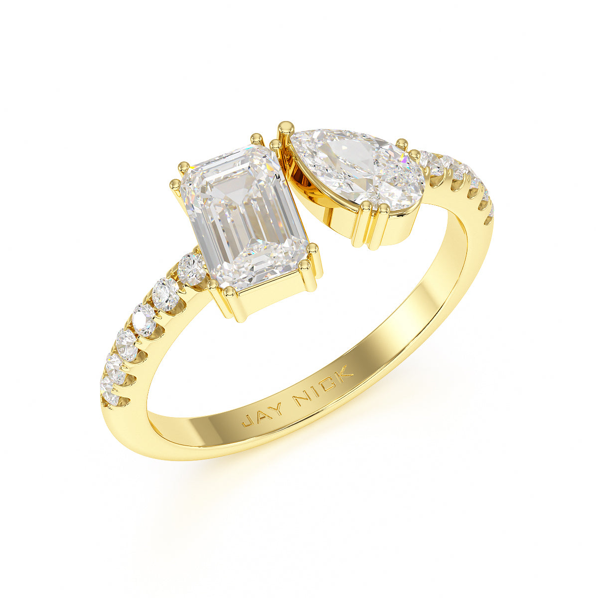 Emerald & Pear Studded Shoulder Toi Et Moi Ring