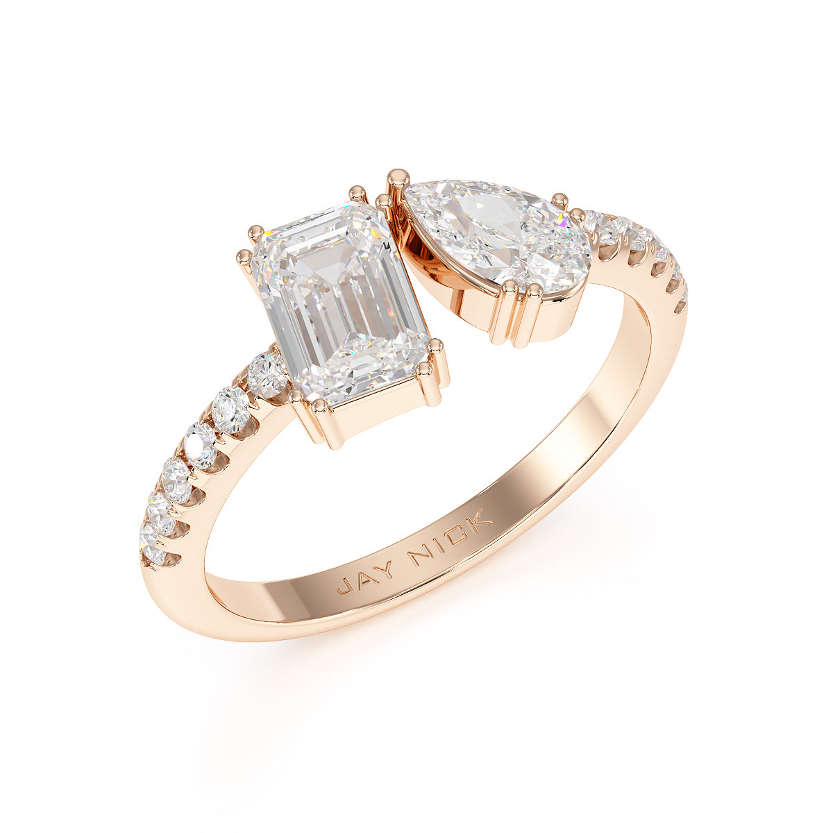 Emerald & Pear Studded Shoulder Toi Et Moi Ring