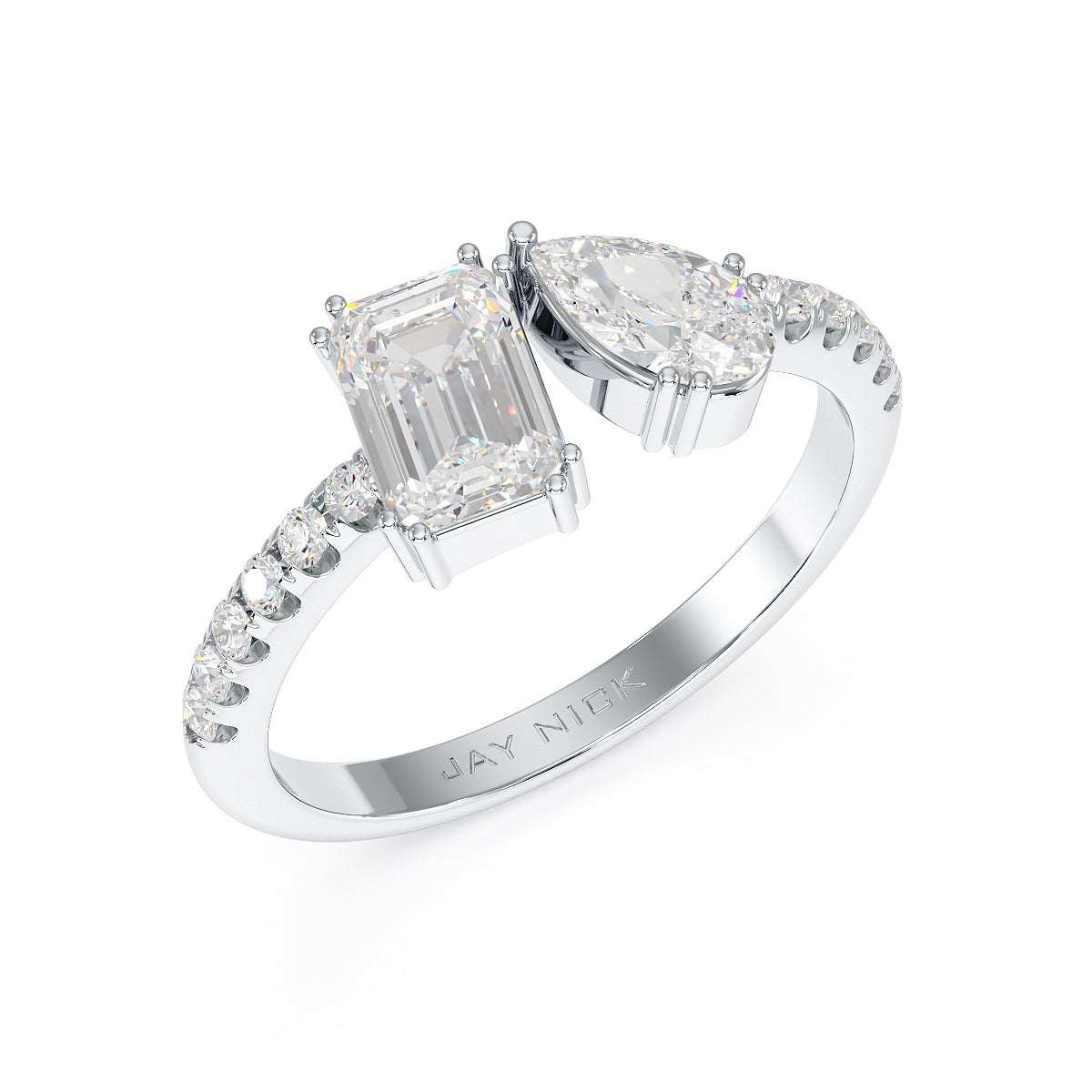 Emerald & Pear Studded Shoulder Toi Et Moi Ring