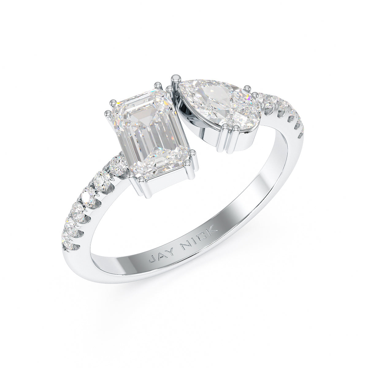 Emerald & Pear Studded Shoulder Toi Et Moi Ring