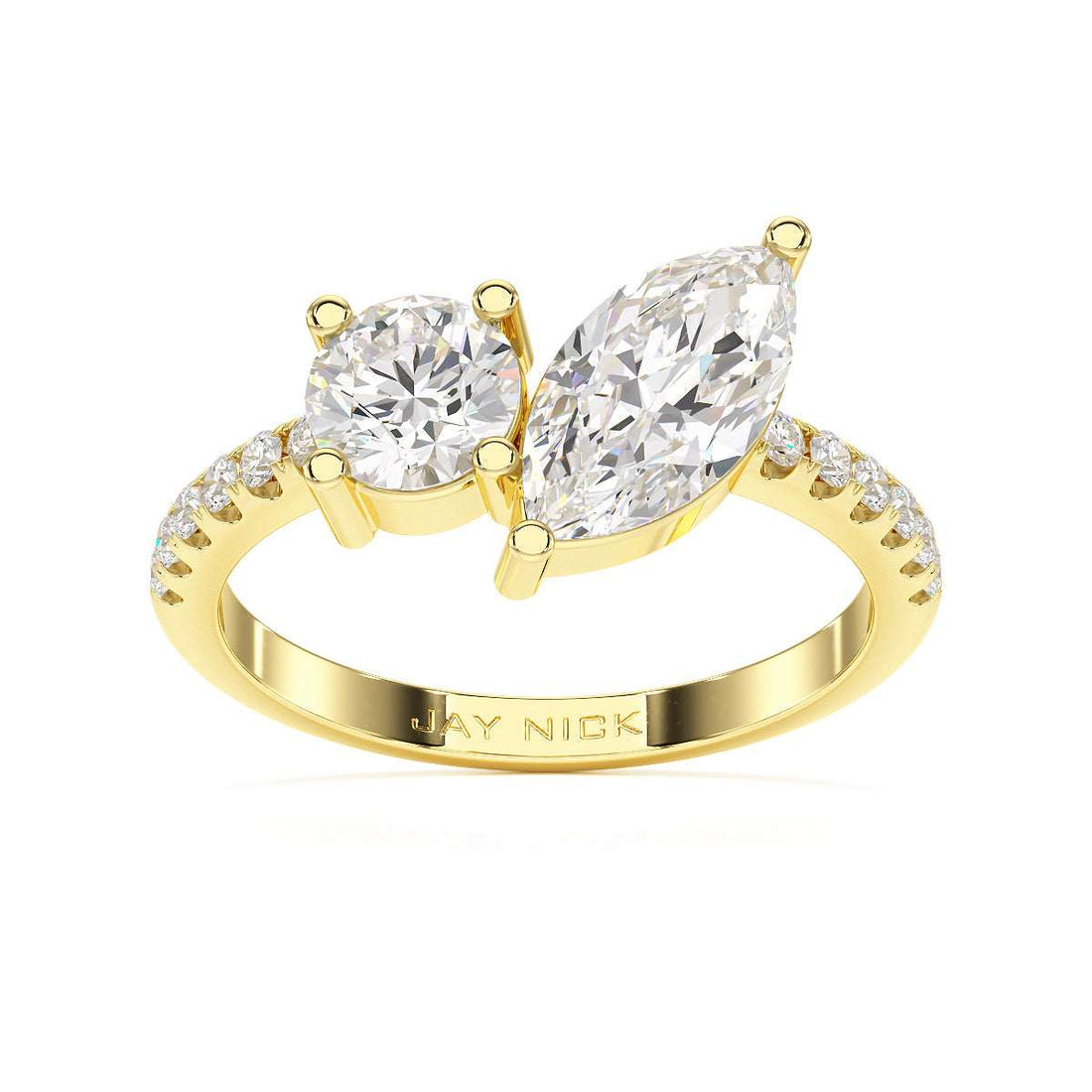 Round & Marquise Studded Shoulder Toi Et Moi Ring