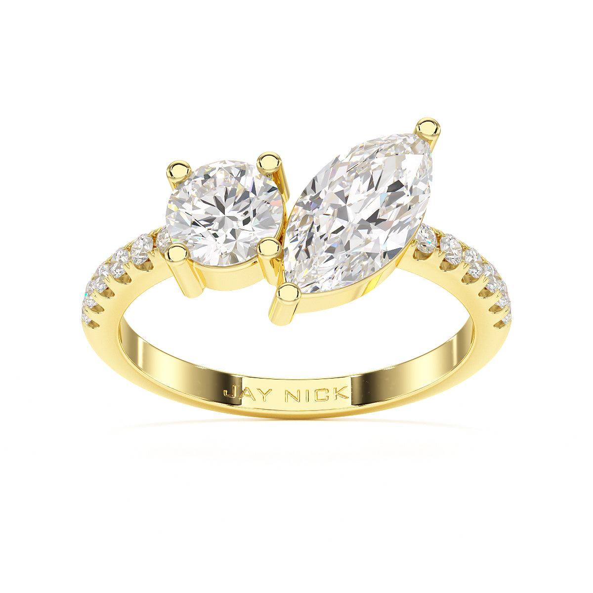 Round & Marquise Studded Shoulder Toi Et Moi Ring