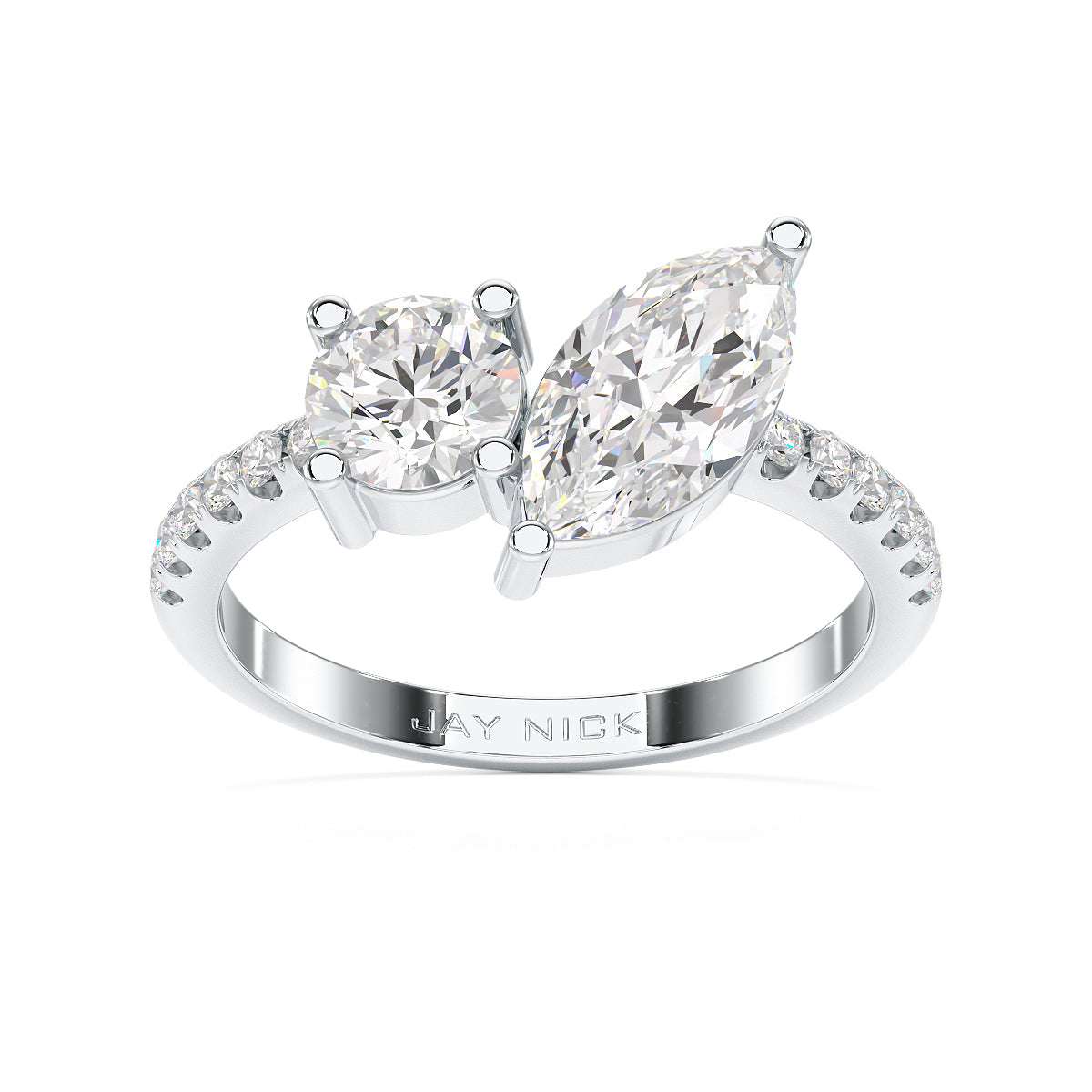 Round & Marquise Studded Shoulder Toi Et Moi Ring