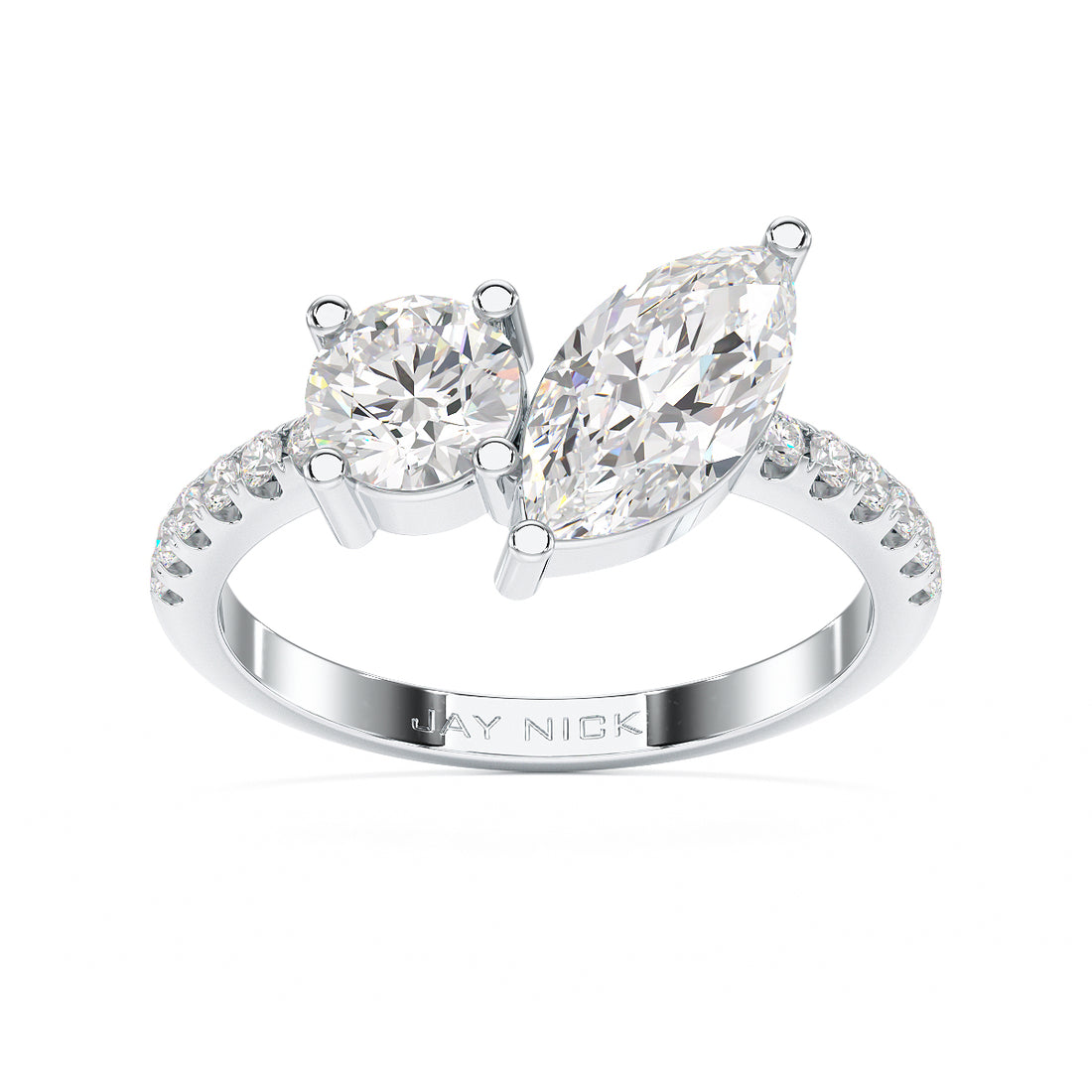 Round & Marquise Studded Shoulder Toi Et Moi Ring