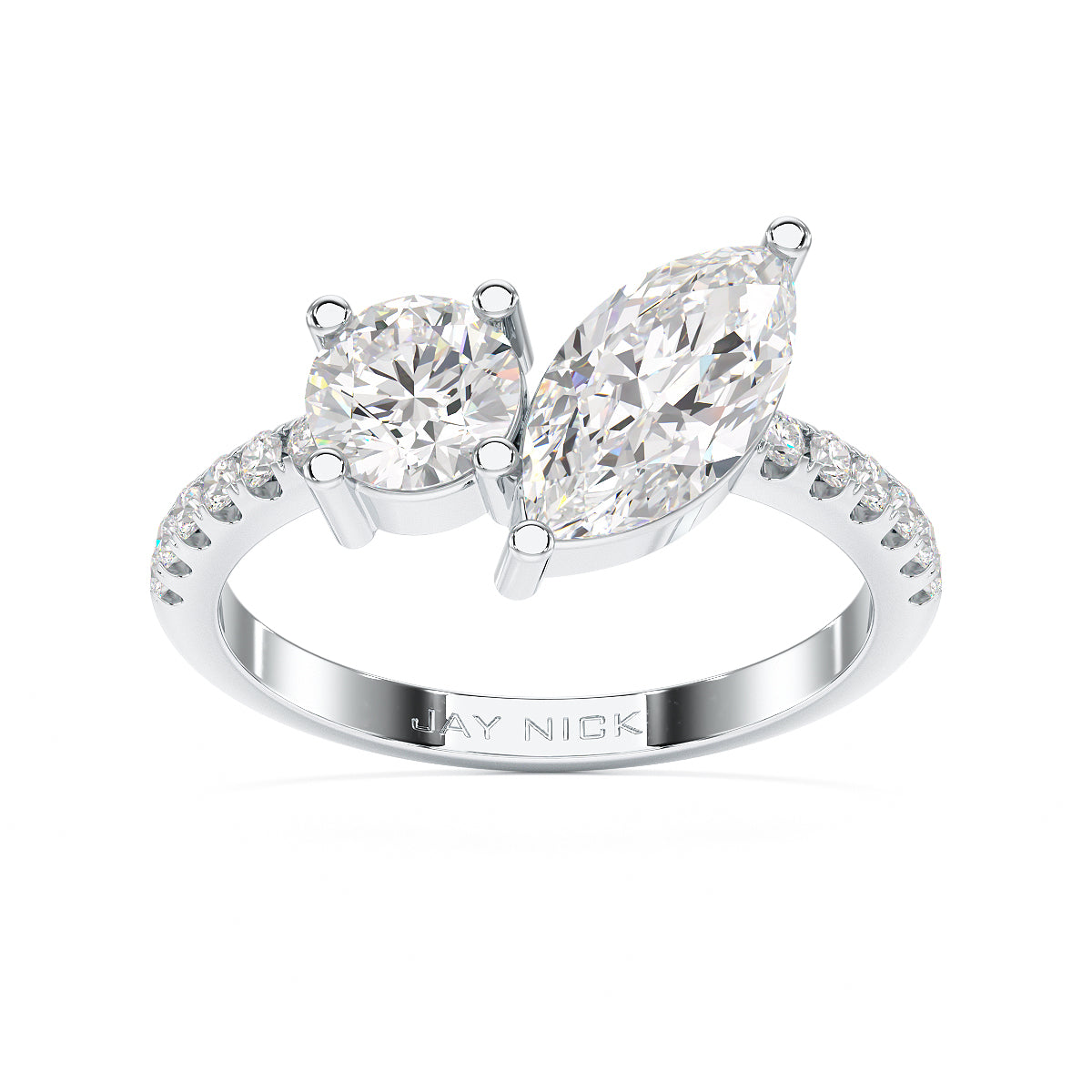 Round & Marquise Studded Shoulder Toi Et Moi Ring