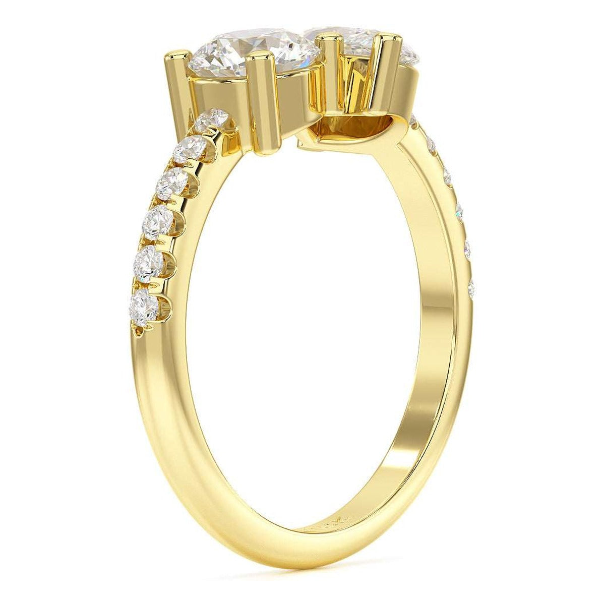 Round & Marquise Studded Shoulder Toi et Moi Ring in yellow gold