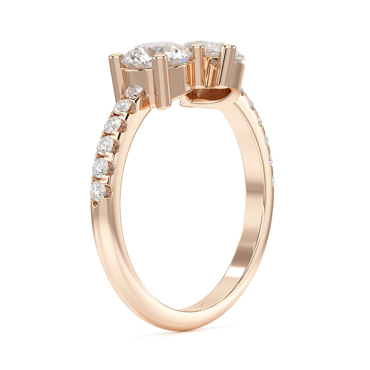 Round & Marquise Studded Shoulder Toi Et Moi Ring