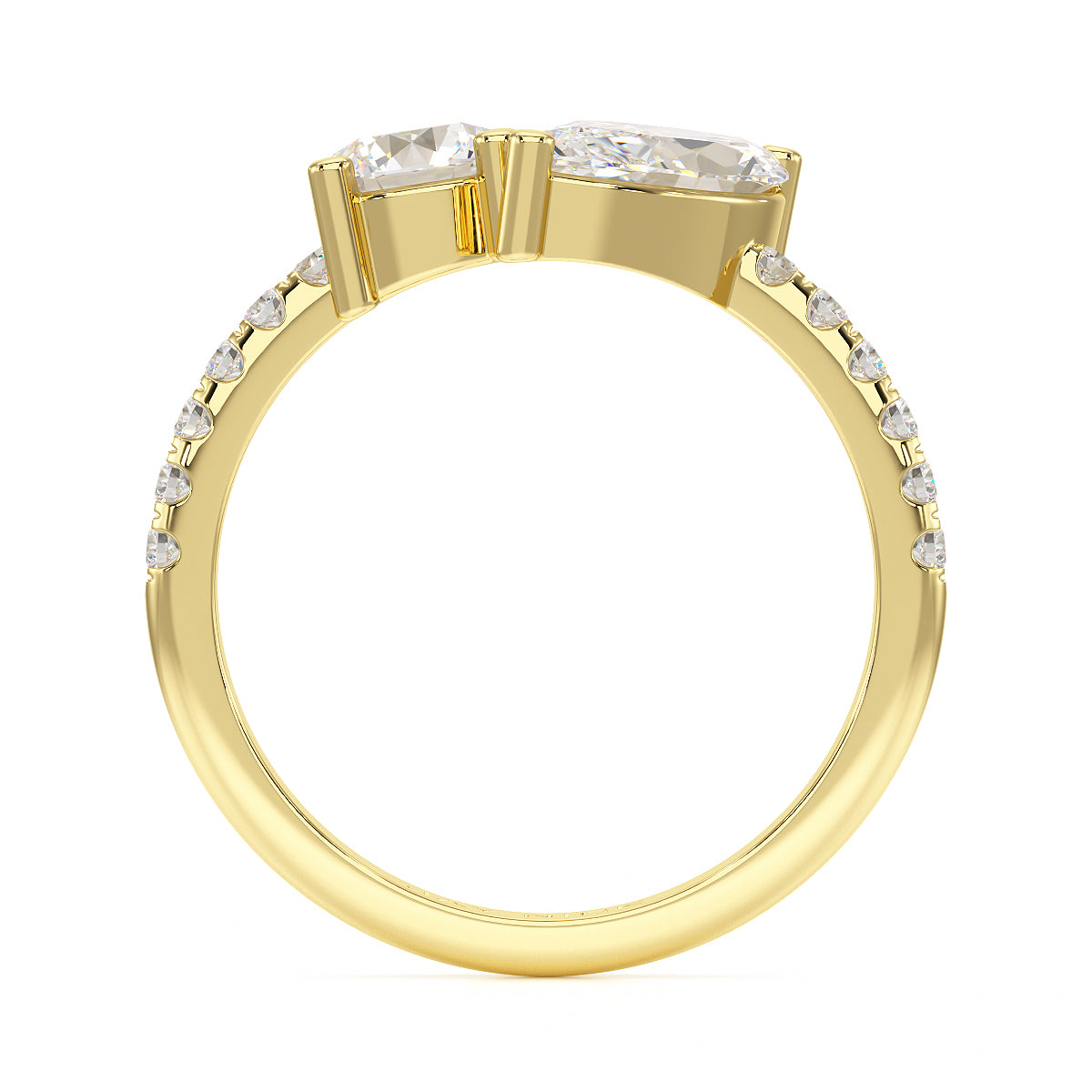 Round & Marquise Studded Shoulder Toi Et Moi Ring