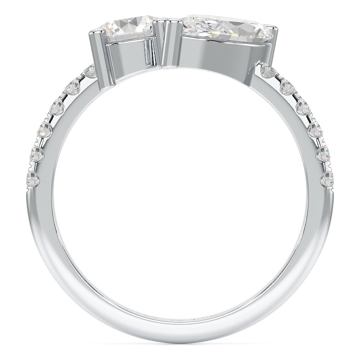 Round & Marquise Studded Shoulder Toi et Moi Ring in white gold or platinum