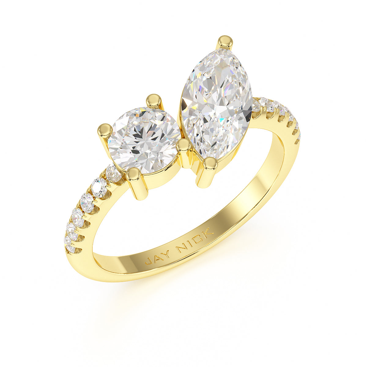 Round & Marquise Studded Shoulder Toi Et Moi Ring