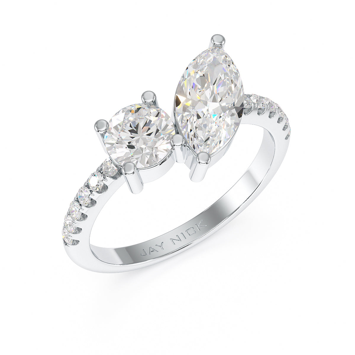 Round & Marquise Studded Shoulder Toi Et Moi Ring