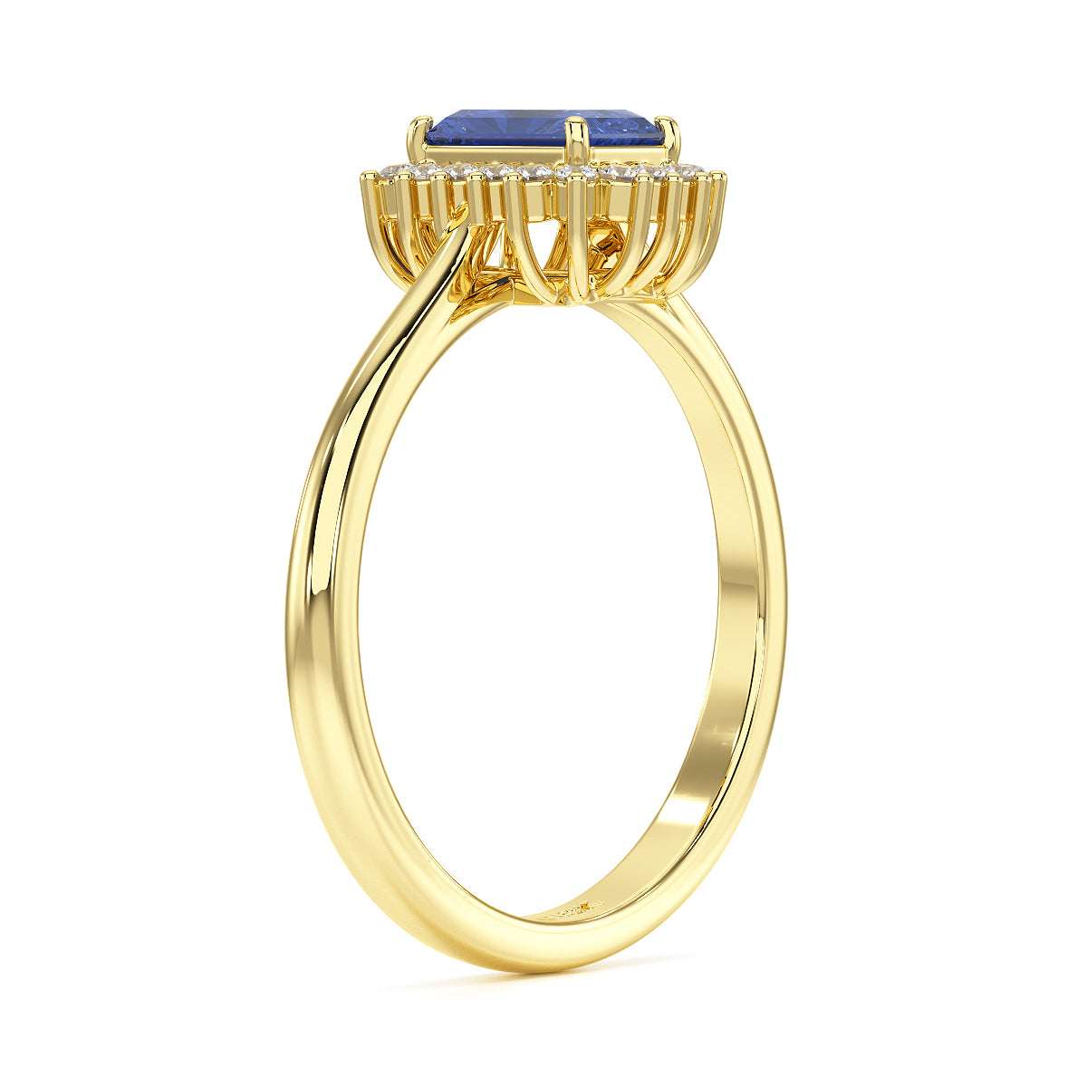 Rectangular Blue Sapphire Sunburst Ring in yellow gold