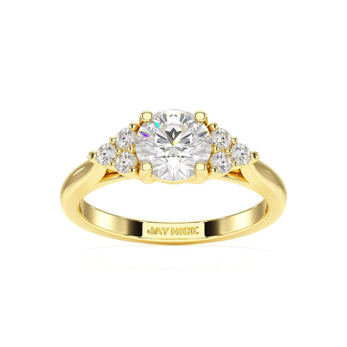 Round Cut Trefoil Engagement Ring in yellow gold