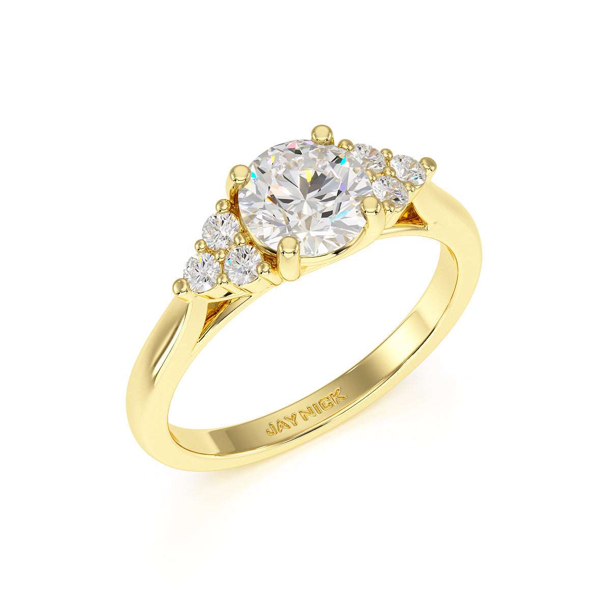 Round Cut Trefoil Engagement Ring in yellow gold