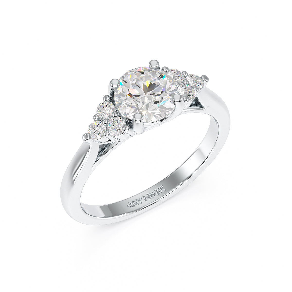 Round Cut Trefoil Engagement Ring in white gold or platinum