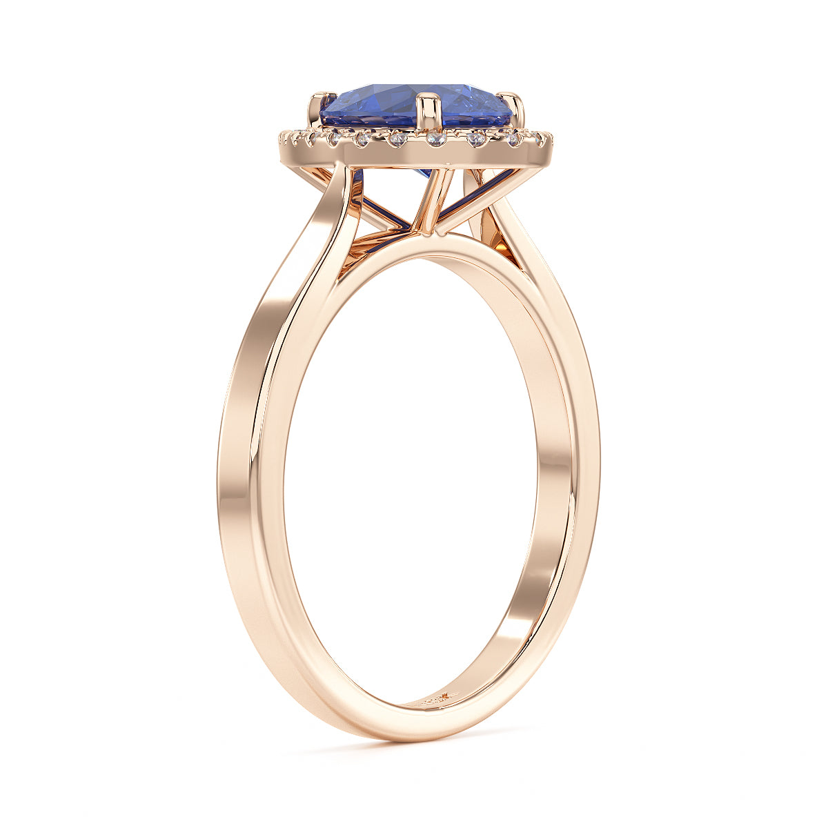 Pear Blue Sapphire Halo Ring in rose gold