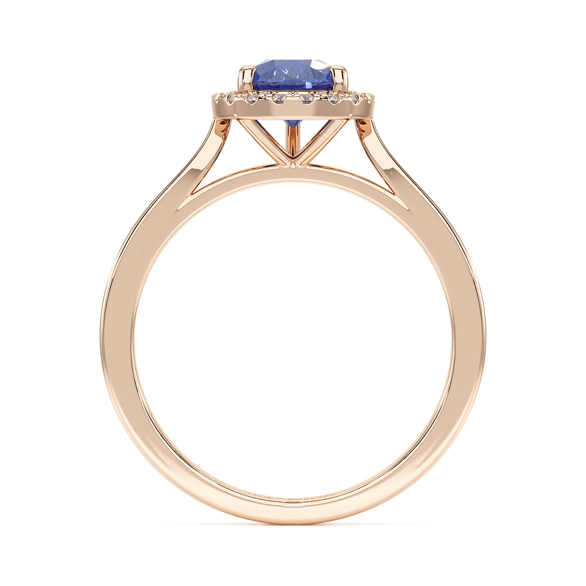 Pear Blue Sapphire Halo Ring in rose gold