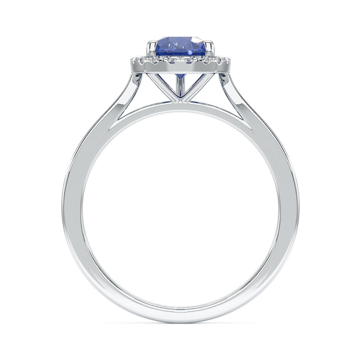 Pear Blue Sapphire Halo Ring in white gold or platinum