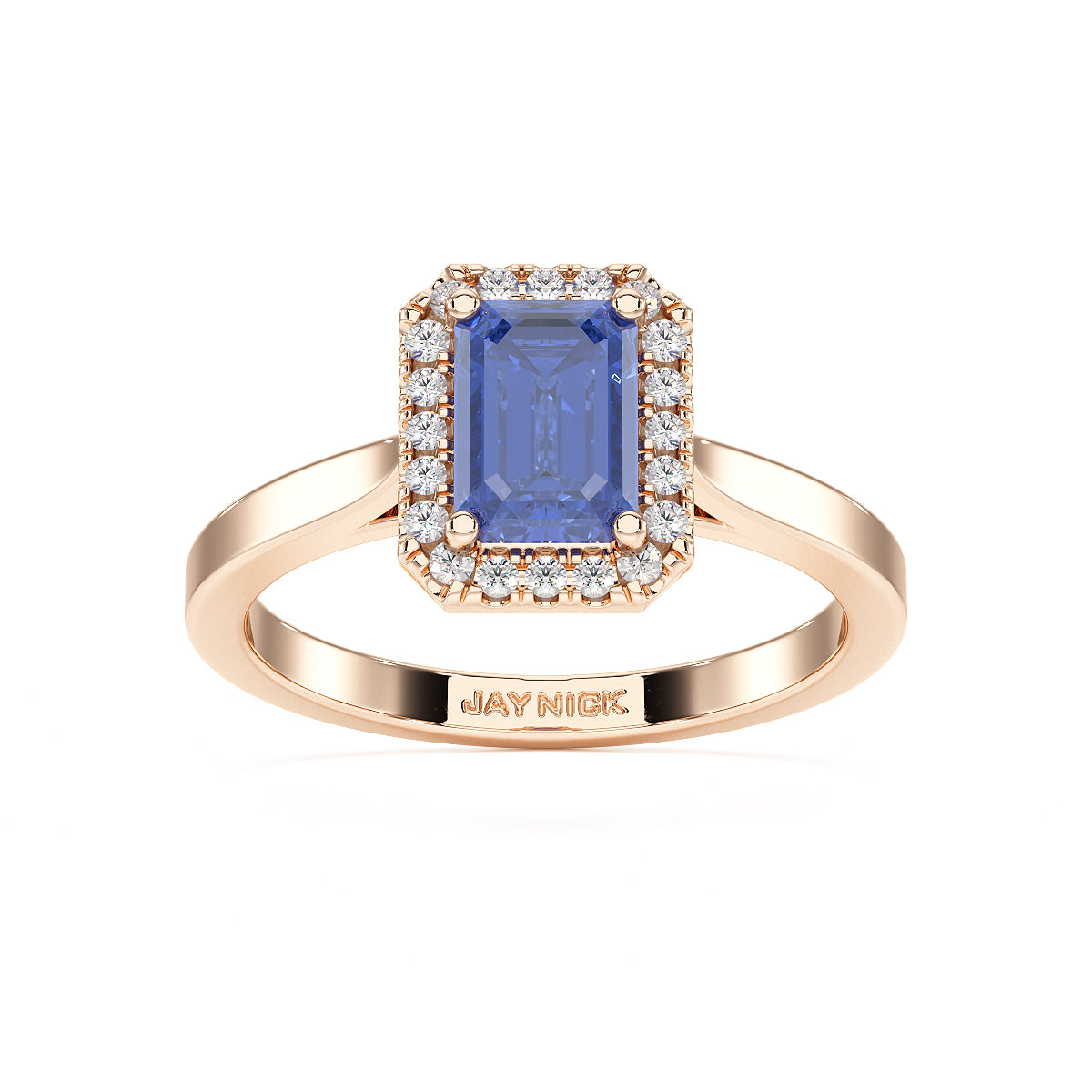Rectangular Blue Sapphire Halo Ring