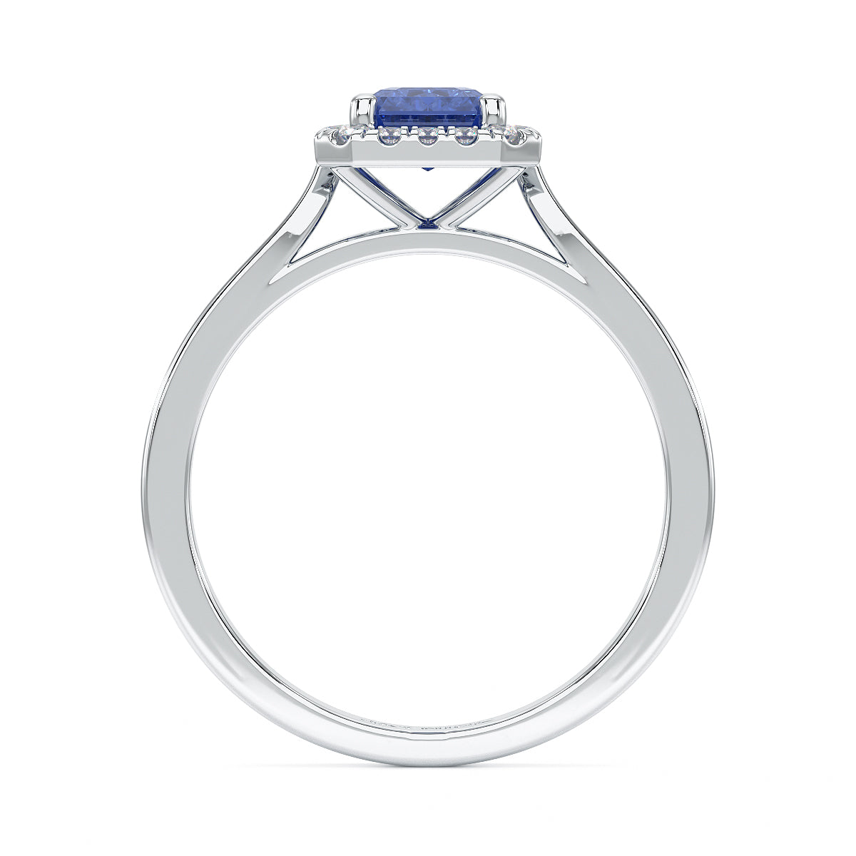 Rectangular Blue Sapphire Halo Ring in white gold or platinum