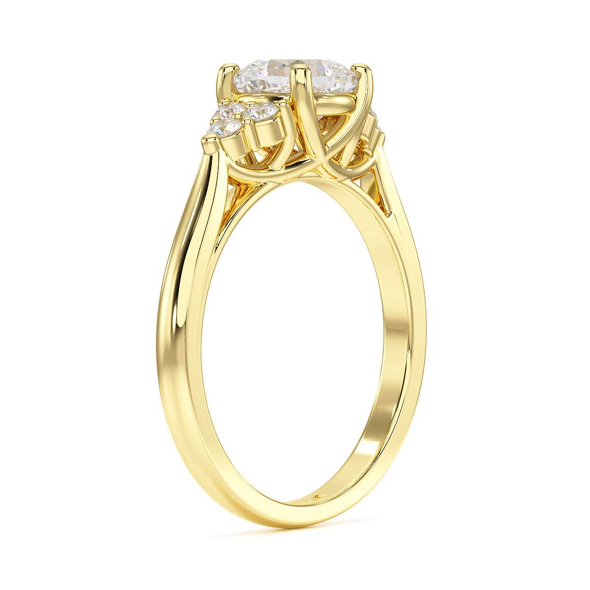 Cushion Cut Trefoil Engagement Ring in yellow gold