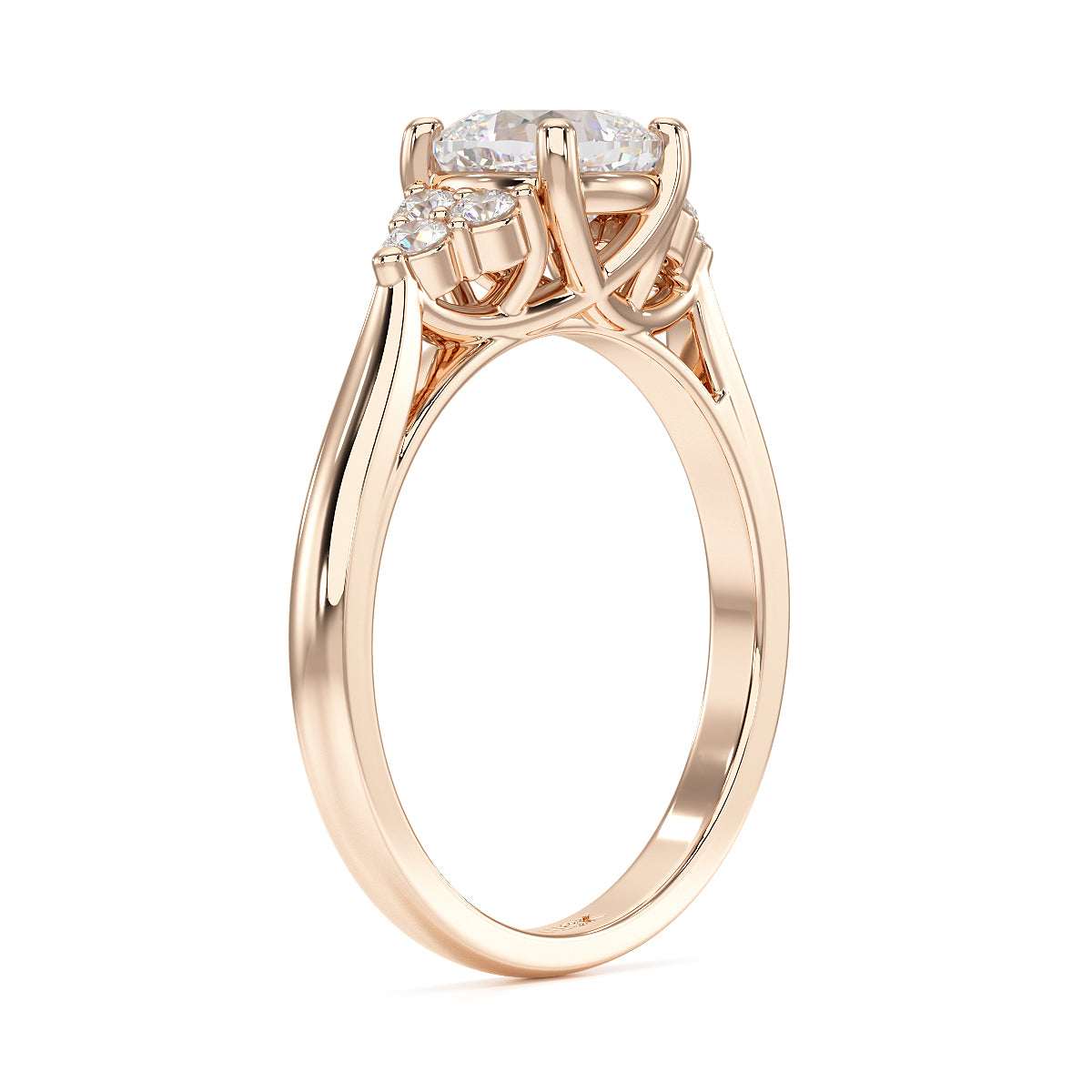 Cushion Cut Trefoil Engagement Ring in rose gold