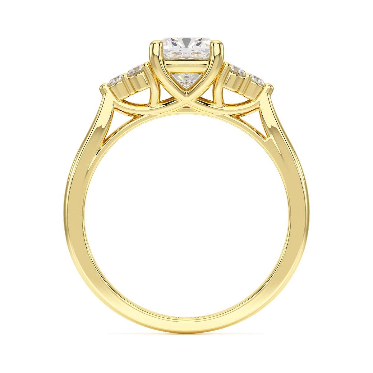 Cushion Cut Trefoil Engagement Ring in yellow gold