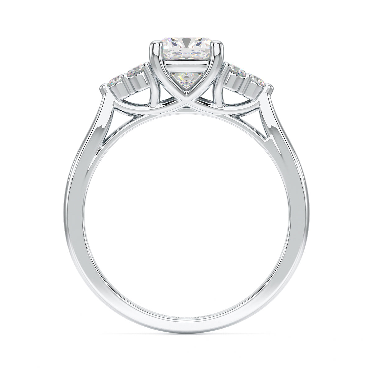 Cushion Cut Trefoil Engagement Ring in white gold or platinum