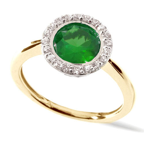 Round Emerald Halo Ring in yellow gold
