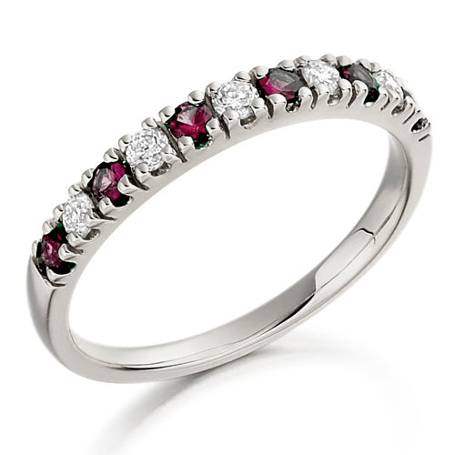 Ruby & Diamond Half Eternity Ring in white gold or platinum