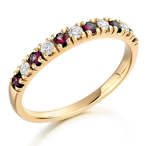 Ruby & Diamond Half Eternity Ring in yellow gold