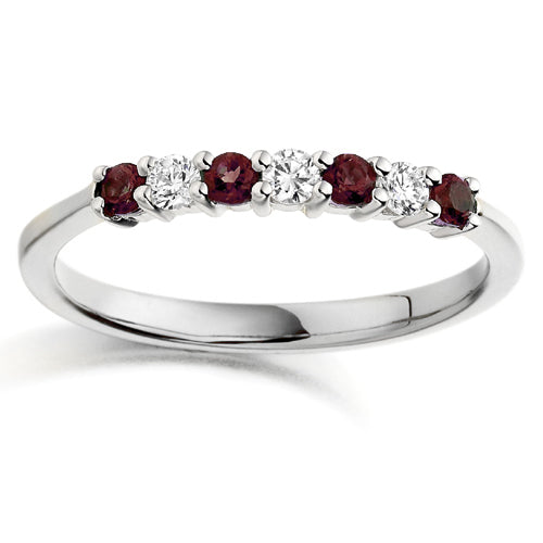 Ruby & Diamond Seven Stone Ring in white gold or platinum