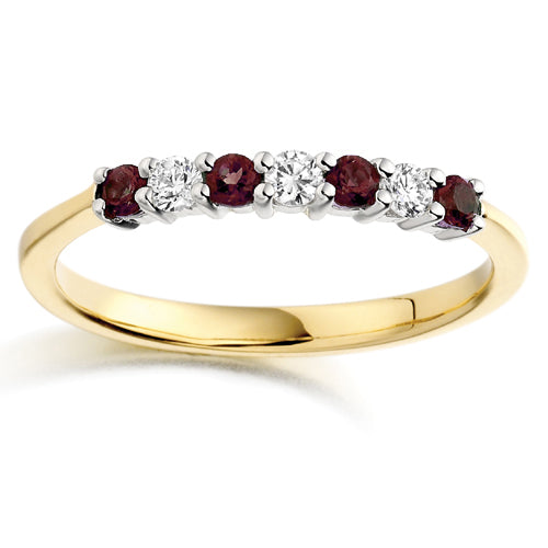 Ruby & Diamond Seven Stone Ring in yellow gold