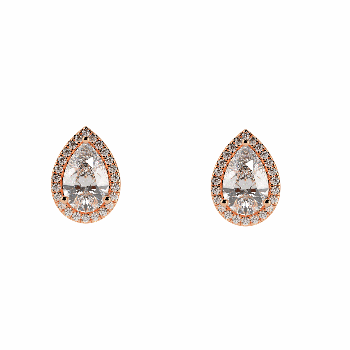 Halo Pear Cut Solitaire Stud Earrings in rose gold