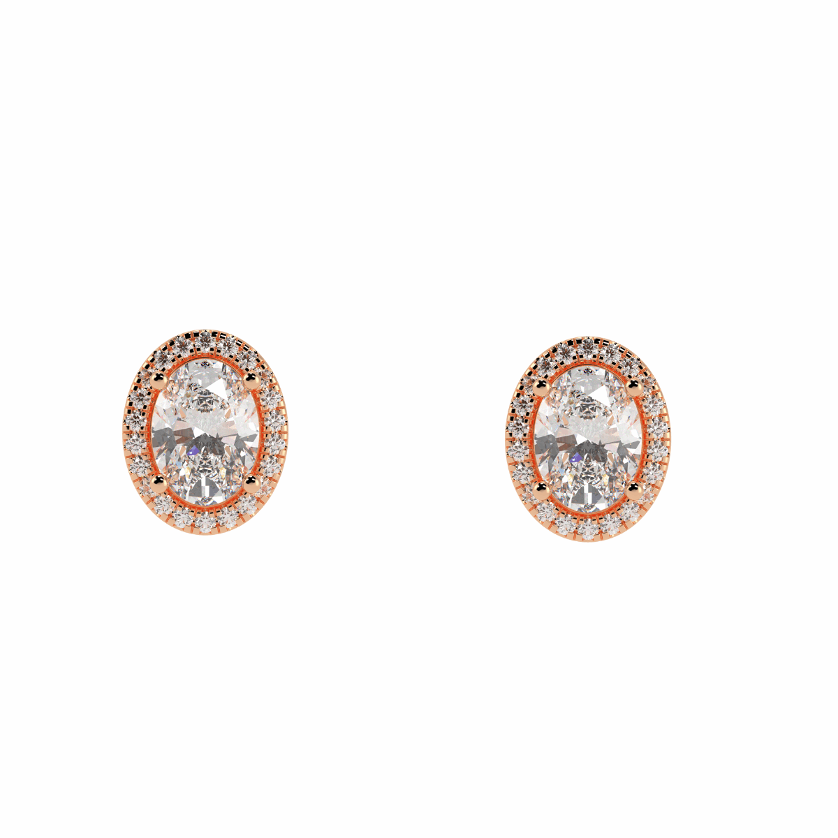 Halo Oval Cut Solitaire Stud Earrings in rose gold