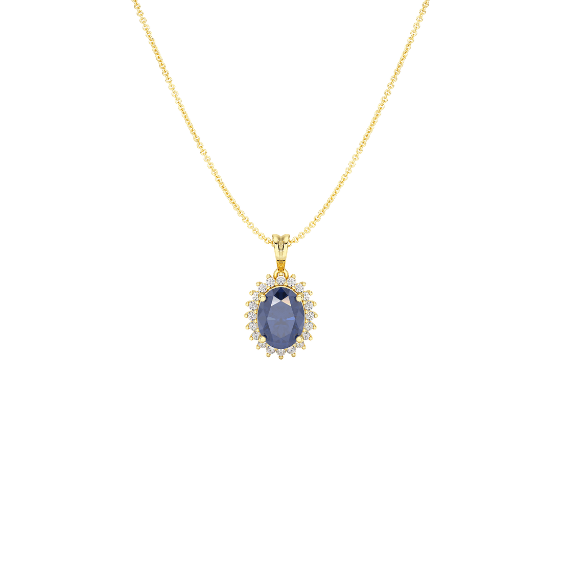 Oval Blue Sapphire Sunburst Pendant