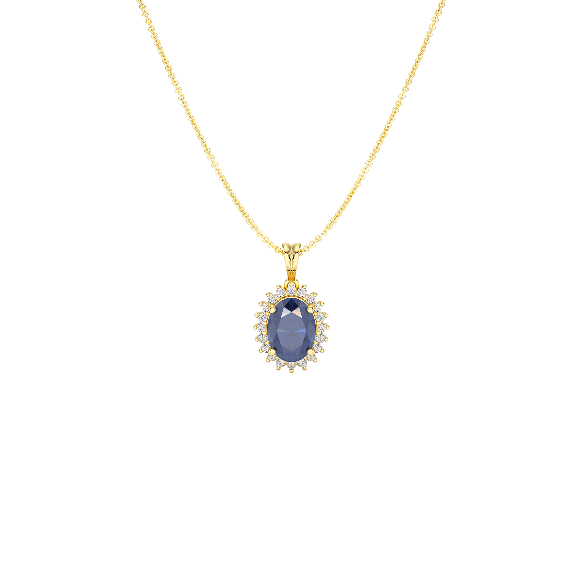Oval Blue Sapphire Sunburst Pendant