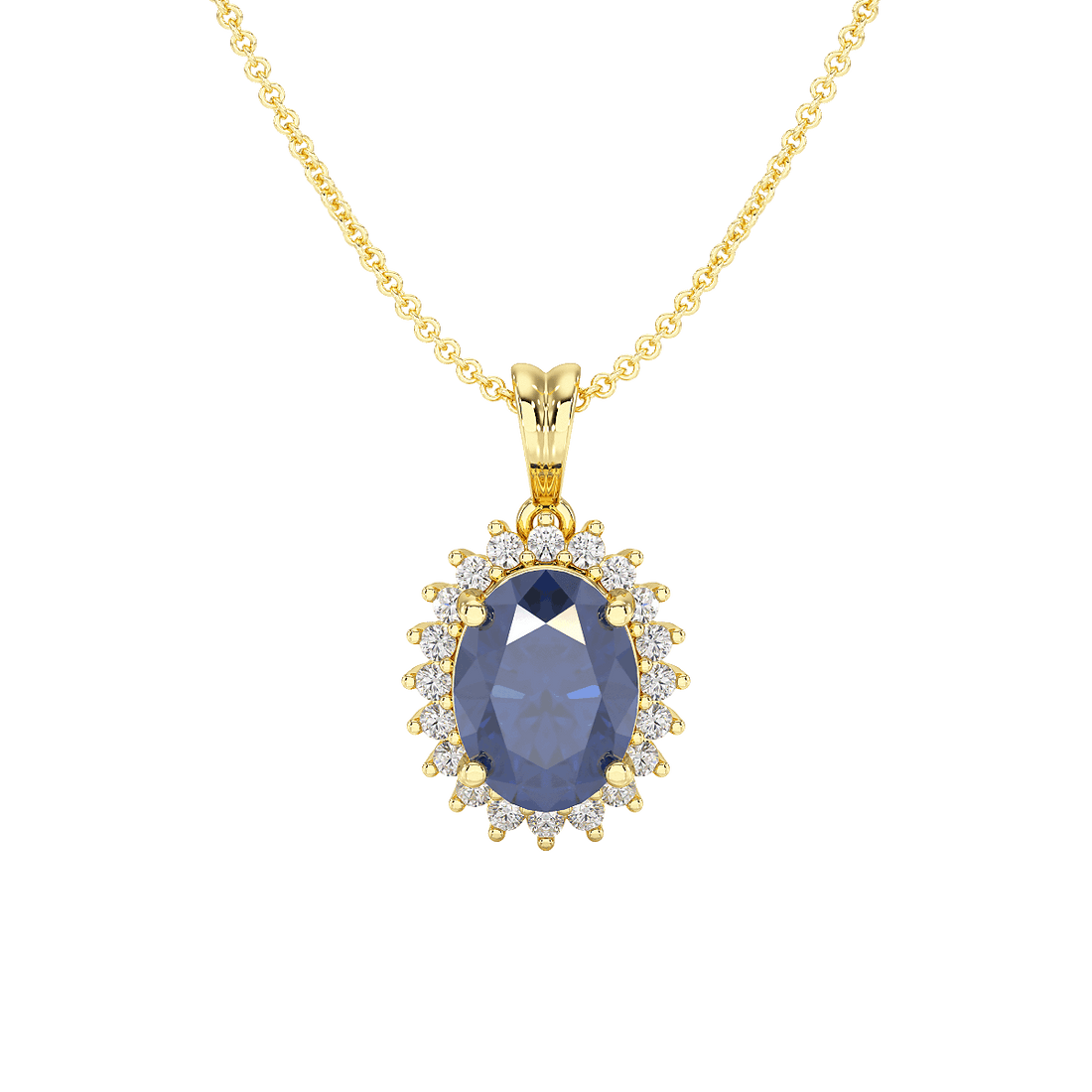 Large Oval Blue Sapphire Sunburst Pendant