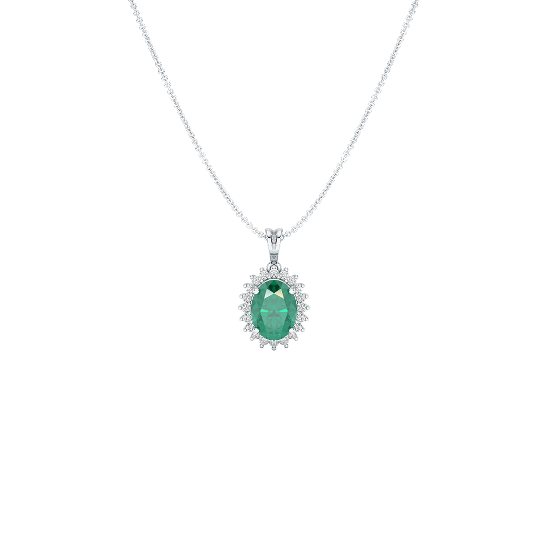 Oval Emerald Sunburst Pendant