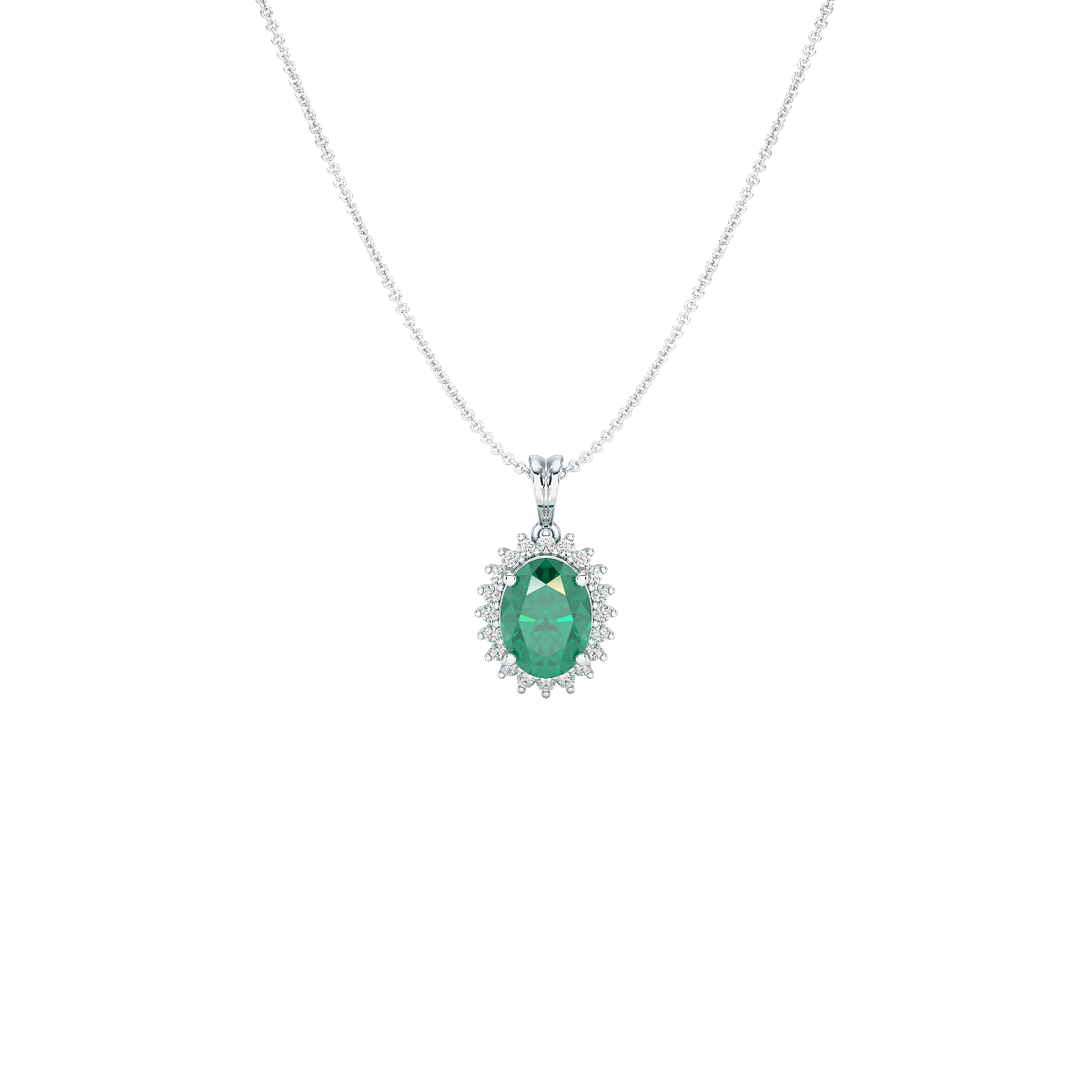 Oval Emerald Sunburst Pendant