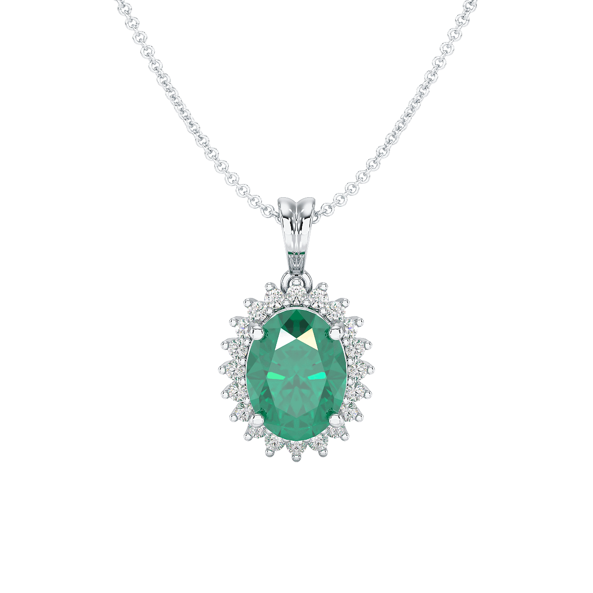 Oval Emerald Sunburst Pendant