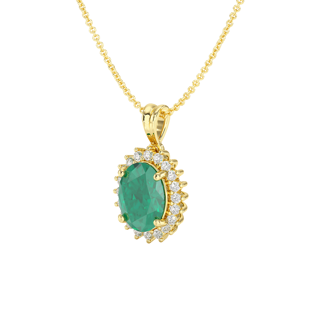 Oval Emerald Sunburst Pendant